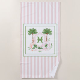 Serviette De Plage Cabana Stripes Palm Beach Monogram Crest