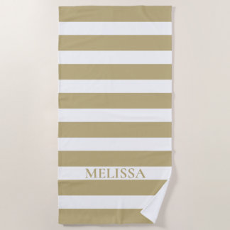 Serviette De Plage Cabanon personnalisé avec rayures bronzées et blan