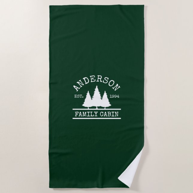 Serviette De Plage Cabine Nom de famille Forest Green (Devant)