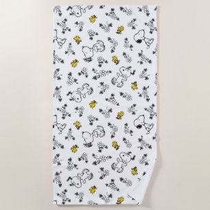 Serviette De Plage cacahuètes Snoopy & Woodstock B&W Flower Motif