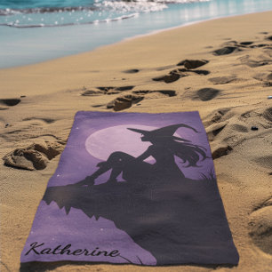 Serviette De Plage Cadeau de silhouette de sorcière mystique sous la