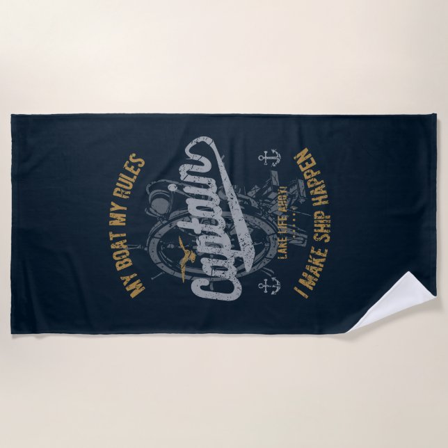 Serviette De Plage Cadeau drôle de marin, naviguant capitaine Retro (Devant)