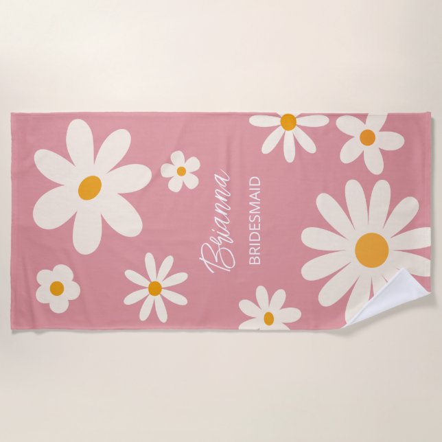 Serviette De Plage Cadeaux de demoiselle de Bridesmaid rétro margueri (Devant)