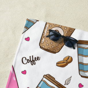 Serviette De Plage Cafés, Haricots, Coeurs, Amateur De Café
