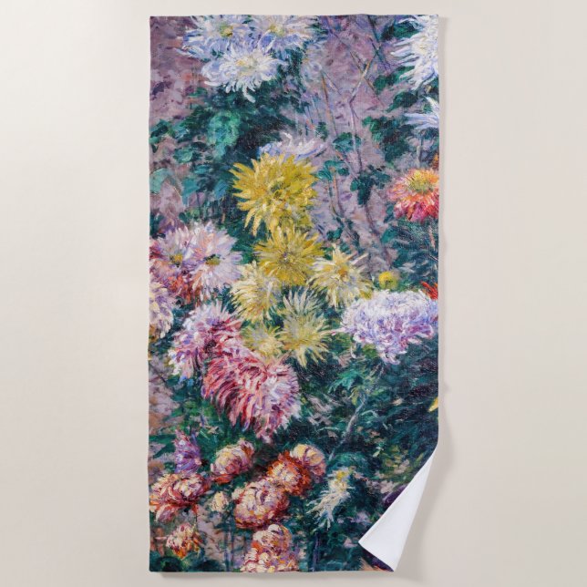 Serviette De Plage Caillebotte - Chrysanthèmes blanc et jaune (Devant)