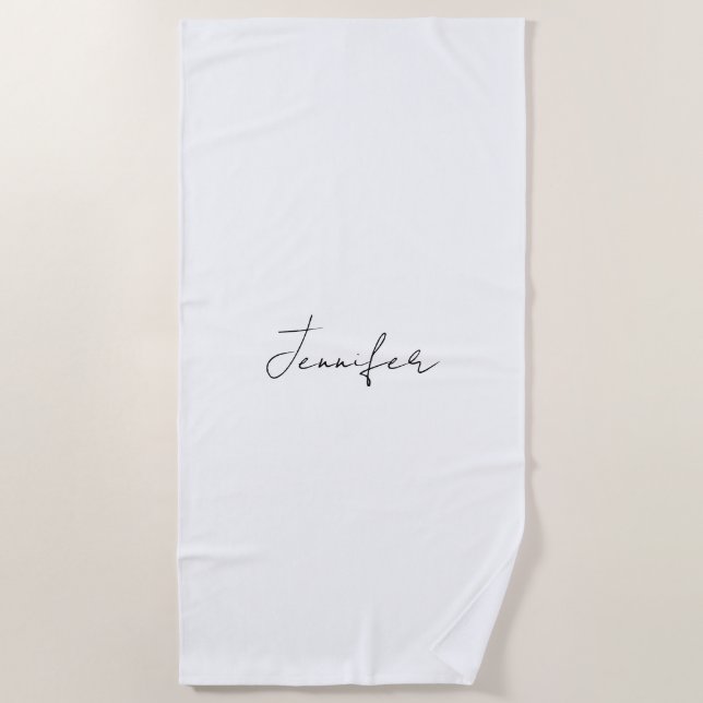 Serviette De Plage Calligraphie Elégant Noir Blanc Plaine Nom simple (Devant)