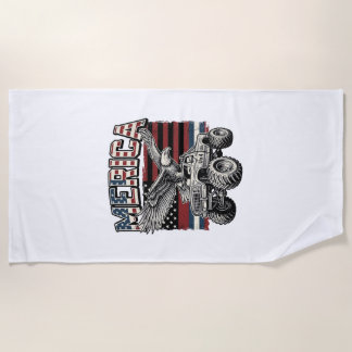 Serviette De Plage Camion Monstre Aigle d'Amérique Vintage Patriotiqu
