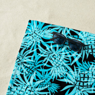 Serviette De Plage Camo d'ananas Hawaiian Tropical - noir et turq