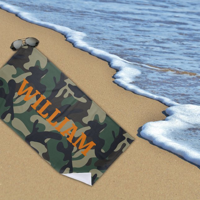 Serviette De Plage Camo du nom orange vert de l'armée (Créateur téléchargé)