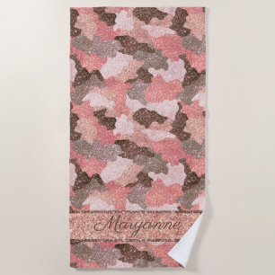 Serviette De Plage Camouflage d'or Rose Faux Parties scintillant Camo