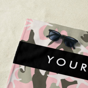Serviette De Plage Camouflage rose et vert Votre nom Personnalisez