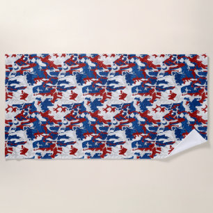 Serviette De Plage Camouflage Rouge, Blanc & Bleu avec Paillettes du