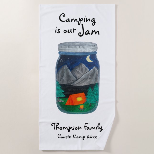 Serviette De Plage Camping est Notre tente de Jam et les montagnes à  (Devant)