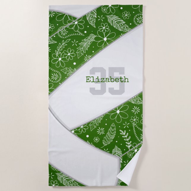 Serviette De Plage canicules en plumes d'artsy volleyball boho vert (Devant)