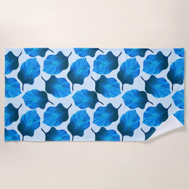 Serviette De Plage Canna Tropicanna Feuilles tropicaux en bleu (Devant)