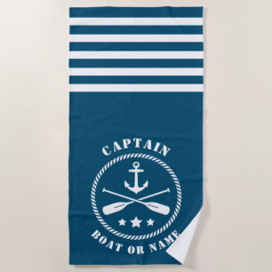 Serviette De Plage Capitaine Bateau ou nom Ancre nautique & Oars Aqua