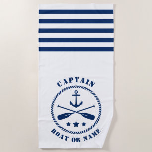 Serviette De Plage Capitaine Bateau ou nom Ancre nautique & Oars Blan