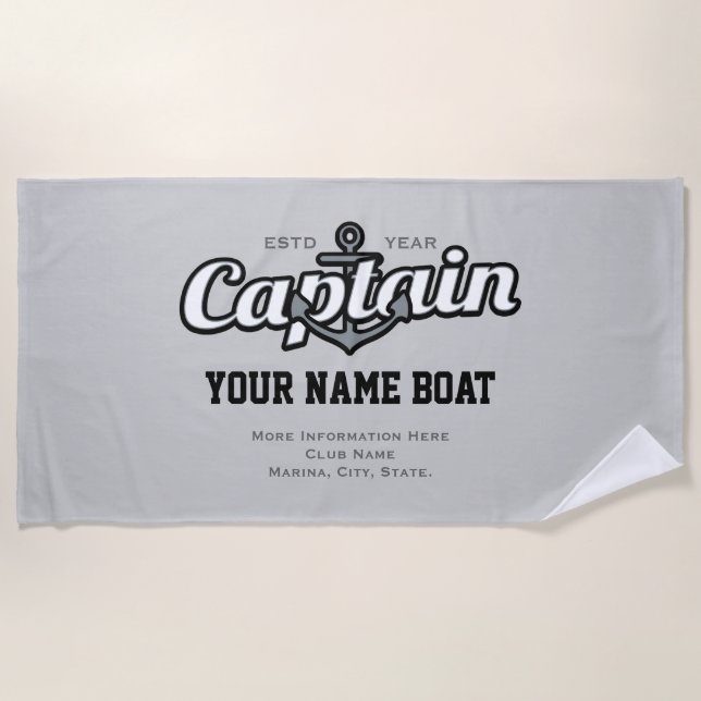 Serviette De Plage Capitaine personnalisé Name Boat Year et plus (Devant)