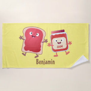 Serviette De Plage Caractères de dessins animés sur le pain et la con