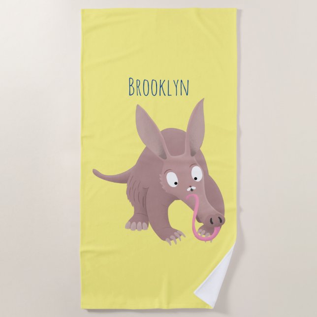 Serviette De Plage Caricature amusante de Aardvark (Devant)
