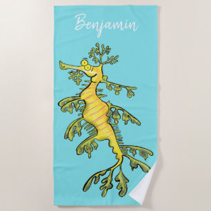 Serviette De Plage Caricature amusante de dragon de mer feuillu