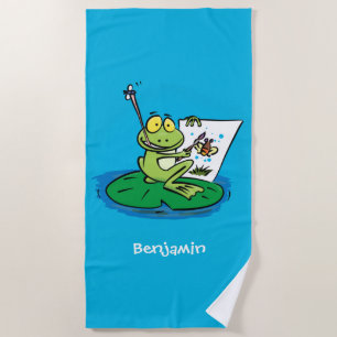 Serviette De Plage Caricature amusante de grenouille verte
