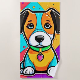 Serviette De Plage Caricature colorée Art Chiot Imprimer