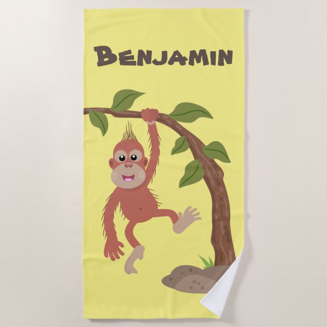 Serviette De Plage Caricature de bébé orangoutan joyeux (Devant)