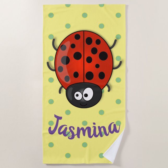 Serviette De Plage Caricature de coccinelle rouge joyeux (Devant)