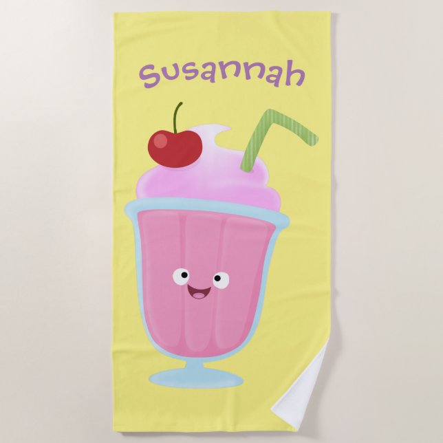 Serviette De Plage Caricature de crème glacée de fraise mignonne (Devant)