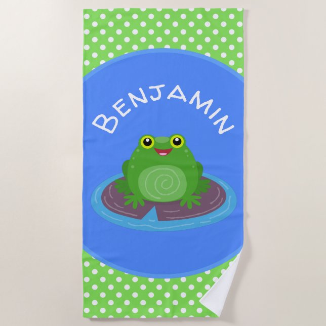 Serviette De Plage Caricature de grenouille verte mignonne (Devant)