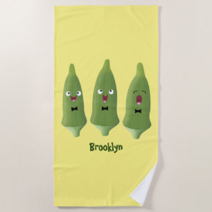 Serviette De Plage Caricature de légumes de l'okra chantante mignonne