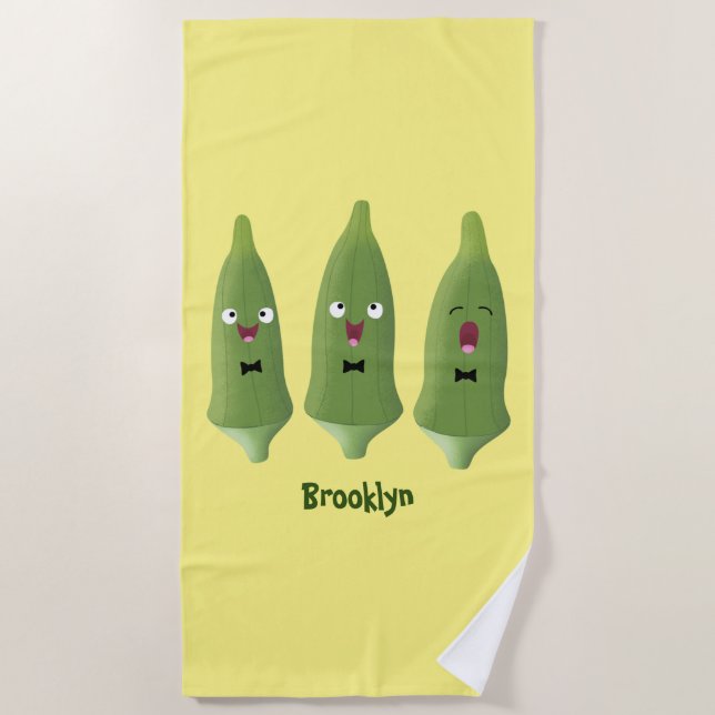 Serviette De Plage Caricature de légumes de l'okra chantante mignonne (Devant)