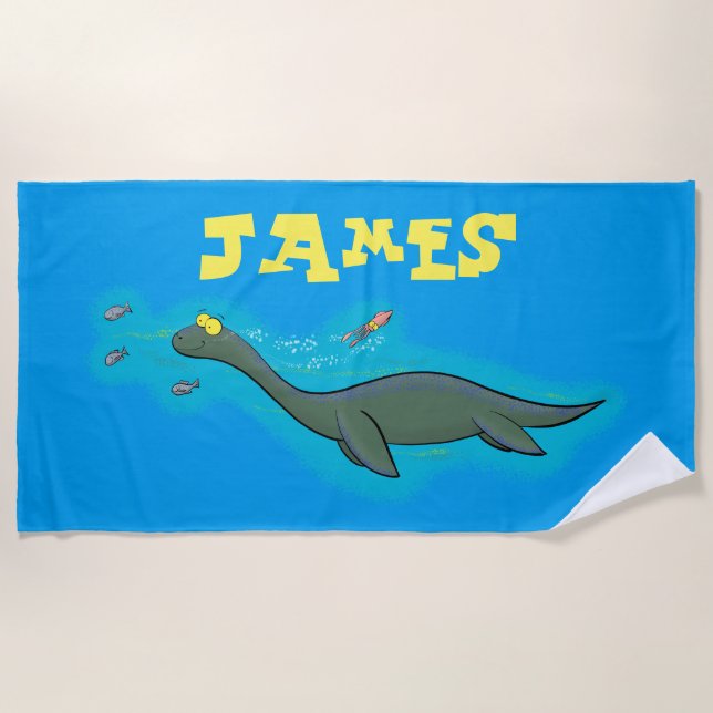Serviette De Plage Caricature de plesiosaure, monstre marin mignon et (Devant)