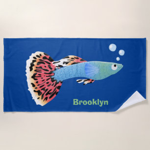 Serviette De Plage Caricature de poisson tropical guppy très chic