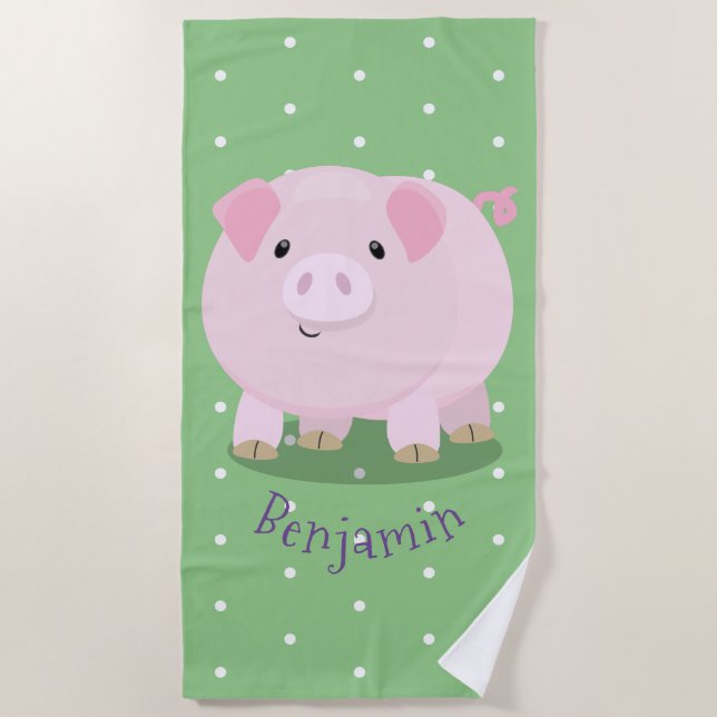 Serviette De Plage Caricature de porc mignon rose pot vendue (Devant)