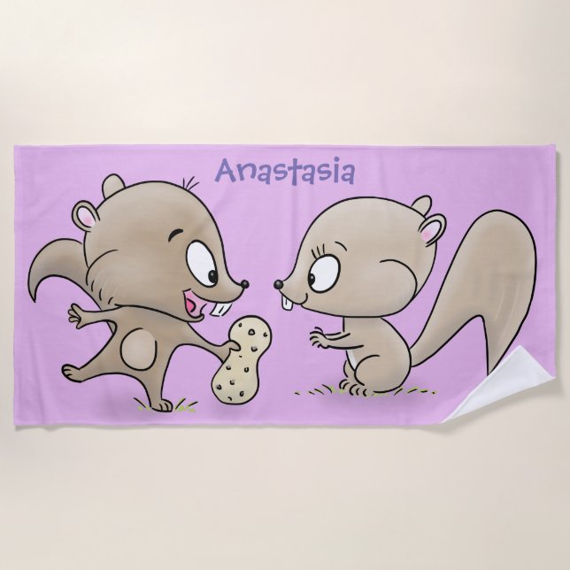 Serviette De Plage Caricature d'écureuils marrants (Devant)