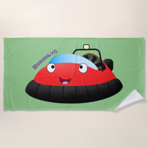 Serviette De Plage Caricature d'hovercraft rouge joyeux
