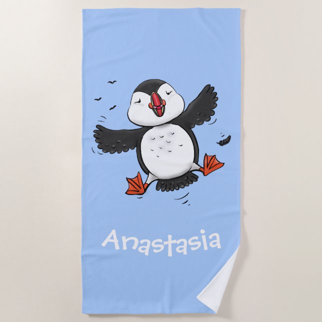 Serviette De Plage Caricature en bleu bouffin joyeux (Devant)