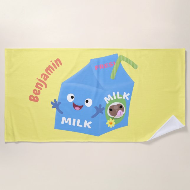 Serviette De Plage Caricature en carton de lait joyeux (Devant)