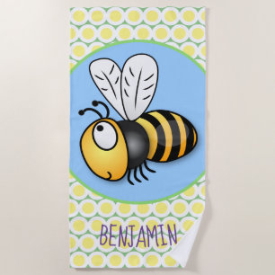 Serviette De Plage Caricature en jaune d'abeille volante mignonne