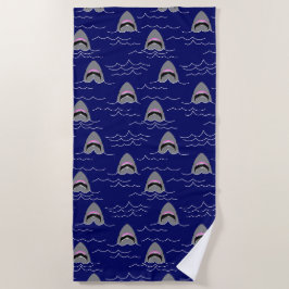 Serviette De Plage Caricature Grand requin blanc Ocean Waves Surfer