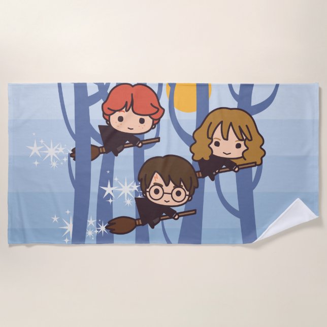 Serviette De Plage Caricature Harry, Ron, & Hermione Voler Dans Woods (Devant)