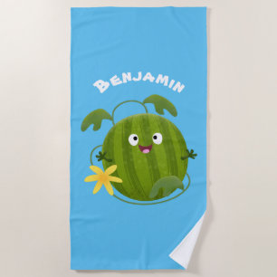Serviette De Plage Caricature joli et souriant de pastèque