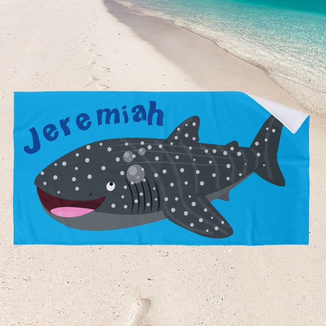 Serviette De Plage Caricature joli requin baleine joyeux (A cute whale shark beach towel for your child's seaside adventure)