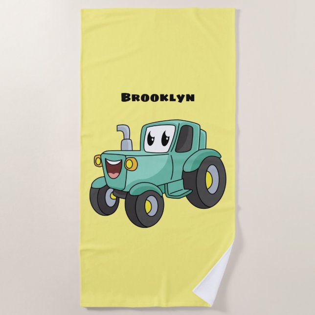 Serviette De Plage Caricature joli tracteur vert joyeux (Devant)