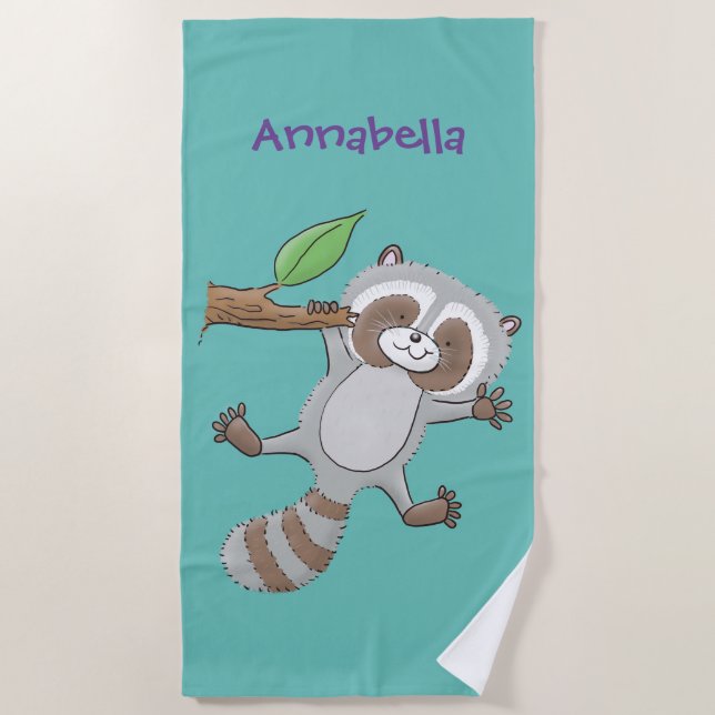 Serviette De Plage Caricature pour bébé au raton laveur joyeux (Devant)