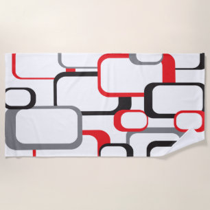 Serviette De Plage Carré rétro Rouge gris noir blanc Motif tendance