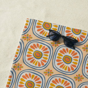 Serviette De Plage Carrelage Daisy Retro Motif Bleu Orange