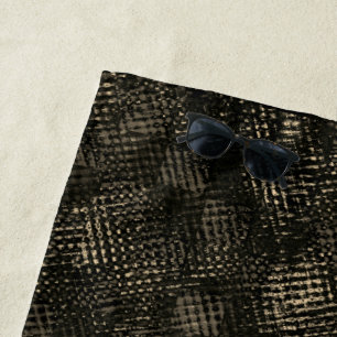 Serviette De Plage Carrés avec rayures croisées ou cubes brun foncé